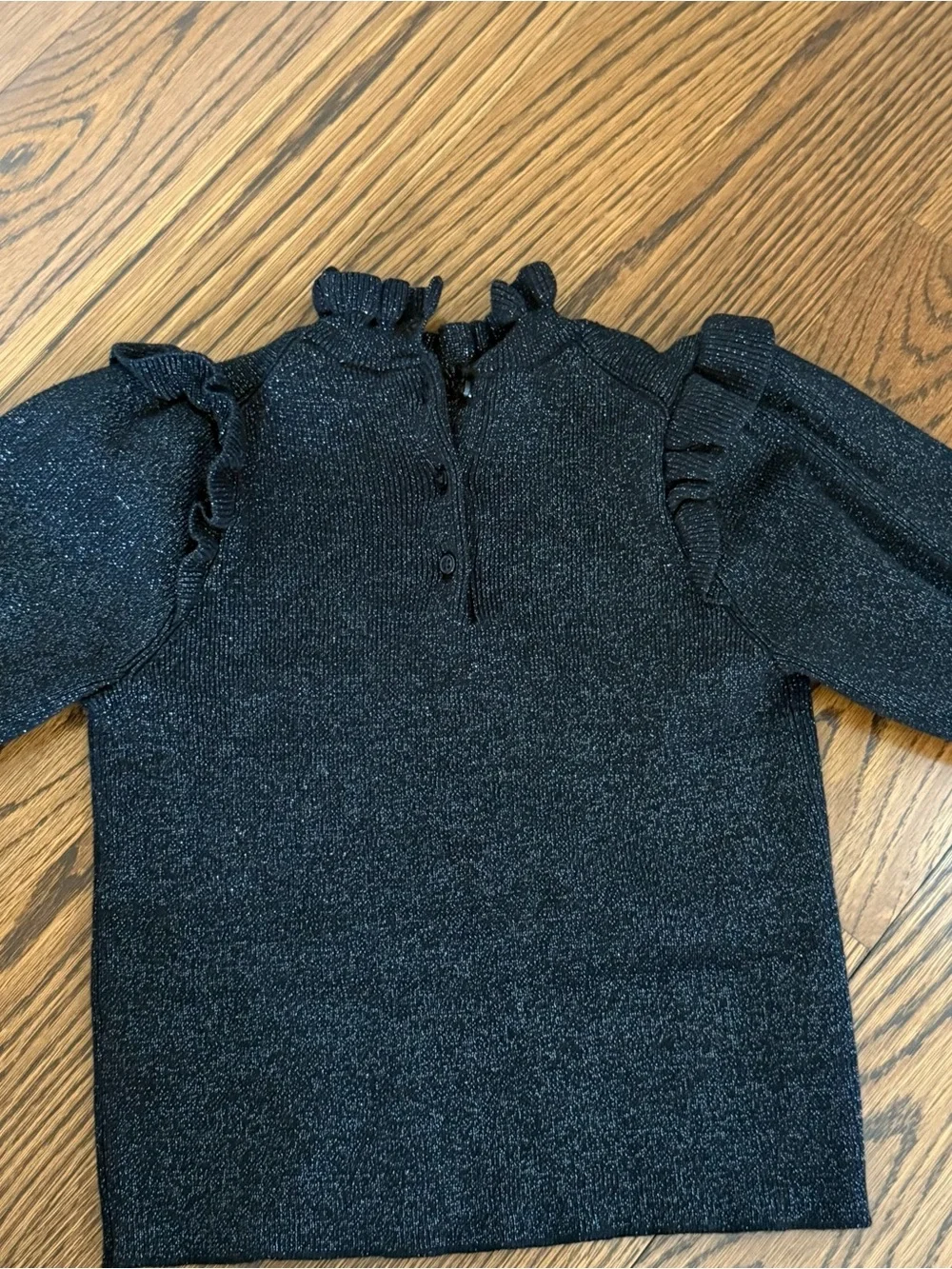 Janie and Jack Black Metallic Ruffle Mock-Neck Sweater